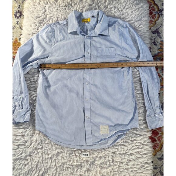 Five Four Poggy Man Men's Shirt XL Blue White Striped Long Sleeve Button Up - Picture 2 of 7